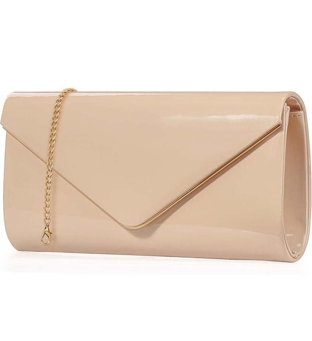 Dexmay Envelope Clutch Purse for Women Shiny Patent Leather Foldover Evening Bag